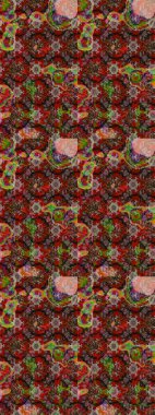 Küçük kahverengi, kırmızı ve nötr çiçeklerle oldukça eski bir besin torbası deseni. Millefleur 'lar. Tekstil, kumaş, kapaklar, duvar kağıtları, baskı, naylon, kupür defteri, dekupaj.