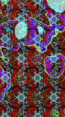 Raster deseni. Bahar çiçekleriyle desen dallı, kırmızı, mavi ve kahverengi renkler çiçekli siluet.