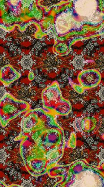 Kahverengi, kırmızı ve yeşil renkler. El çizimi, soyut ve süslü elementler. Yaz çiçekleri teması. Suluboya resim taklit Raster çizimi. Klasik çiçekler..