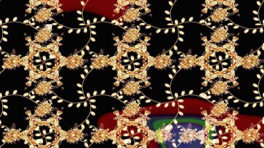 Şirin çiçekli, desenli, siyah, bej ve kahverengi renkli renkli bir eskiz deseni. El çizimi çiçek çizimi deseni (fayans). Tekstil için suluboya çizim deseni.