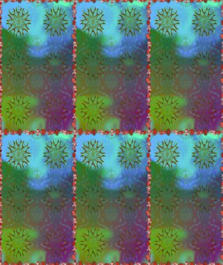 Yeşil ve mavi renkte çiçekler. Renkli Bahar Temalı Kusursuz Arkaplan. Sevimli çiçek raster deseni. Düz Çiçek Elementleri Tasarımı.