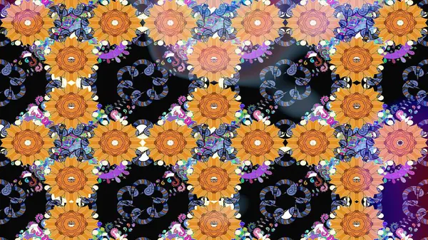 Siyah renklerde. Çizim kalıbı. Hint süsü. Çiçek duvar kağıdı. Raster illüstrasyonu. Renkli süs kenarı.