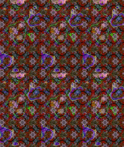 Çiçekler kahverengi, kırmızı ve gri renklerde. Kahverengi, kırmızı ve gri renkte çiçek çizimi. Şatafatlı bahar bahçesi dokusu. Raster illüstrasyonu. Çiçek deseni.