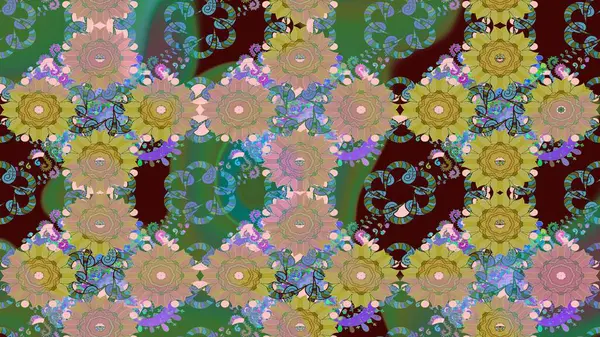 Çiçek desenli eskiz. Gömlek baskısı için çiçek boyası. Yeşil renkte çiçekler.