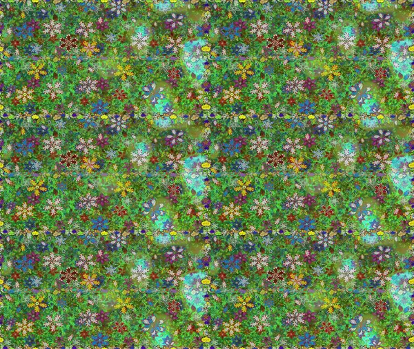 Raster illüstrasyonu. Güzel kumaş deseni. El çizimi. Çiçekler, dallar, otlar ve çiçekler.