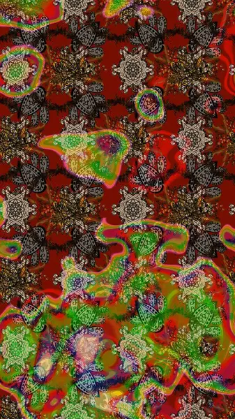 Kahverengi, kırmızı ve yeşil renkte çiçekler. Raster illüstrasyonunda çiçek deseni çizimi.