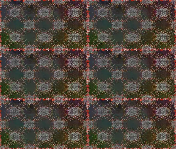 Raster Floral Illustration, Asyalı tekstil. Gri ve kahverengi renkte etnik çiçeklerle kusursuz bir desen..