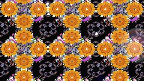 Küçük renkli çiçekler. Motley illüstrasyonu. Siyah çiçekli bahar çiçekleri. Küçük çiçekte güzel bir desen. Moda baskıları için zarif bir şablon.