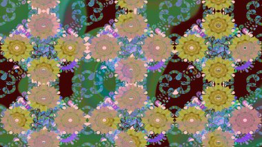 Çiçek desenli eskiz. Gömlek baskısı için çiçek boyası. Yeşil renkte çiçekler.