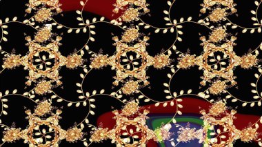 Şirin çiçekli, desenli, siyah, bej ve kahverengi renkli renkli bir eskiz deseni. El çizimi çiçek çizimi deseni (fayans). Tekstil için suluboya çizim deseni.