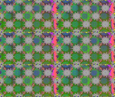 Düz Çiçek Elementleri Tasarımı. Yeşil renkli çiçekler. Renkli Bahar Temalı Kusursuz Arkaplan. Raster illüstrasyonunda kusursuz çiçek deseni.