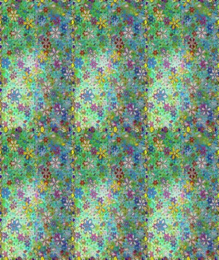 Çiçek desenli raster, yeşil ve mavi çizgi grafik desenli soyut raster arkaplan. Modern stil dokusu.