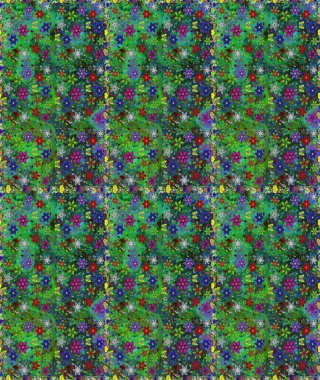 Raster deseni. Bahar çiçekleri dallı desen, yeşil ve mavi renkler çiçekli siluet.