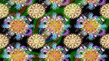 Siyah renkte güzel çiçekler, suluboya desenli, duvar kağıdı, kart ya da kumaş için fayanslı eskizler. Raster..