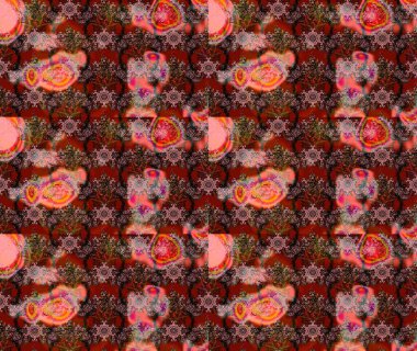Kahverengi üzerine kahverengi. Retro tekstil tasarım koleksiyonu. El çizimi çiçek unsurları olan soyut çizim raster deseni. 1950-1960 motifleri. Çiçekli ipek eşarp..