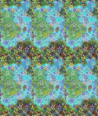 Düz Çiçek Elementleri Tasarımı. Renkli Bahar Temalı Kusursuz Arkaplan. Yeşil renkli çiçekler. Raster illüstrasyonunda kusursuz çiçek deseni.