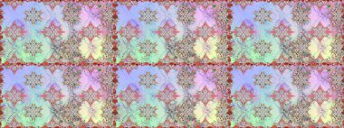 Raster illüstrasyonu. Çiçek buketleriyle klasik tarzda kusursuz desenler. Tarafsız ve gri renklerde.