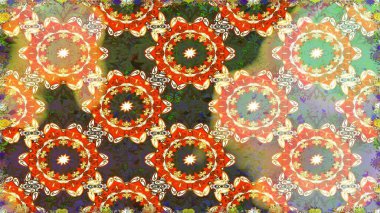 Altın şablon. Klasik çiçek dokusu. Kusursuz desenli altın elementler. Turuncu renkte Kraliyet retro 'su. Raster illüstrasyonu. Kart, duvar kağıdı, ambalaj, tekstil için klasik tasarım.