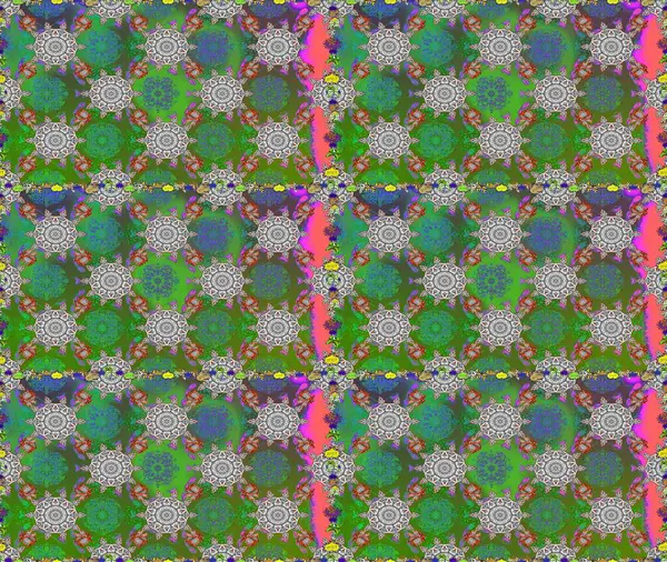 Düz Çiçek Elementleri Tasarımı. Yeşil renkli çiçekler. Renkli Bahar Temalı Kusursuz Arkaplan. Raster illüstrasyonunda kusursuz çiçek deseni.