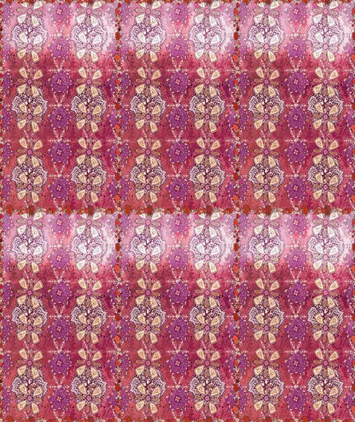 Düz Çiçek Elementleri Tasarımı. Pembe ve mor renkli şirin çiçek deseni. Renkli Bahar Temalı Kusursuz Arkaplan. Raster Modaya uygun kumaş deseni.