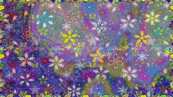 Raster illüstrasyonunda kusursuz çiçek deseni. Renkli Bahar Temalı Kusursuz Arkaplan. Mor ve nötr renklerde çiçekler. Düz Çiçek Elementleri Tasarımı.