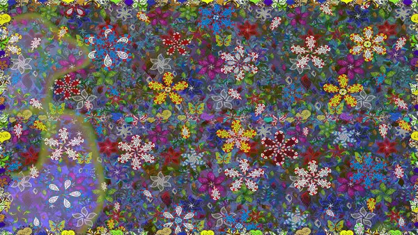 Eski usul. Miles Fleur, süslü püslü bir süs. Kusursuz bir geçmişi var. Tomurcukları papatya çiçekleri olan sevimli bir çiçek deseni. Raster illüstrasyonu. Kumaş, tekstil ve duvar kağıdı baskısı için..