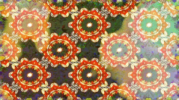 Altın şablon. Klasik çiçek dokusu. Kusursuz desenli altın elementler. Turuncu renkte Kraliyet retro 'su. Raster illüstrasyonu. Kart, duvar kağıdı, ambalaj, tekstil için klasik tasarım.