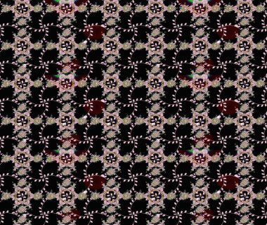 Modern çiçek arkaplanı. Moda baskıları için zarif bir şablon. Halk tarzı. Parlak renkli çiçekleri ve siyah, nötr ve kahverengi renkte yaprakları olan muhteşem bir çiçek deseni..