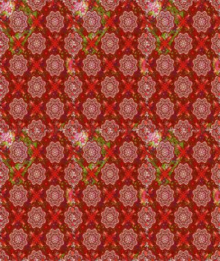 Tekstil, kumaş, kapaklar, duvar kağıtları, baskı, naylon, yapıştırma, örgü, dekupaj için çiçeksiz arkaplan. Küçük kırmızı ve kahverengi renkte oldukça eski bir besin torbası deseni, çiçekler. Millefleurlar.
