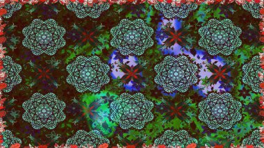 Raster Güzel kumaş deseni. Raster suluboya çiçek deseni, narin çiçekler, kahverengi ve yeşil çiçekler, tebrik kartı şablonu..