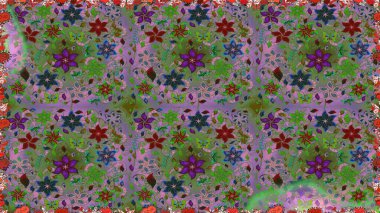 Yeşil ve nötr renklerde çiçekler. Raster illüstrasyonunda kusursuz çiçek deseni.