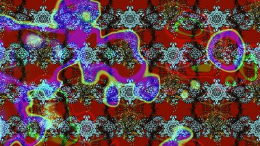 Kırmızı, kahverengi ve mavi renklerde. Kırmızı, kahverengi ve mavi papatyalardan oluşan kırmızı, kahverengi ve mavi bir desen. Raster illüstrasyonu.