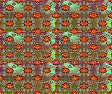 Kusursuz bir arka plan modeli. Yapraklı çiçekler ve kahverengi ve turuncu renkli papatya çiçekleri. Raster - stok.