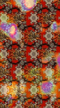 Düz Çiçek Elementleri Tasarım Raster illüstrasyonu. Kahverengi, bej ve kırmızı renkte çiçekler. Çiçek desenli eskiz. Renkli Bahar Teması çizim şablonu.