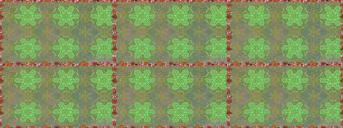 Raster - stok. Kusursuz bir arka plan modeli. Yapraklı çiçekler ve yeşil ve nötr renklerde papatya çiçekleri..