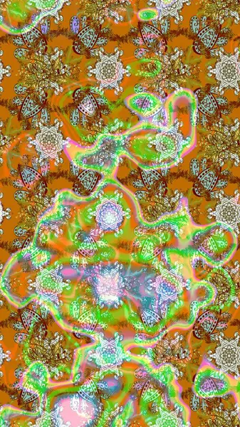 Kahverengi, nötr ve yeşil renklerde yaz çiçekleri. Çiçekli karalama şeklinde Raster çiçek deseni. Raster illüstrasyonu.