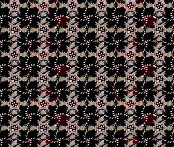 Modern çiçek arkaplanı. Moda baskıları için zarif bir şablon. Halk tarzı. Parlak renkli çiçekleri ve siyah, nötr ve kahverengi renkte yaprakları olan muhteşem bir çiçek deseni..