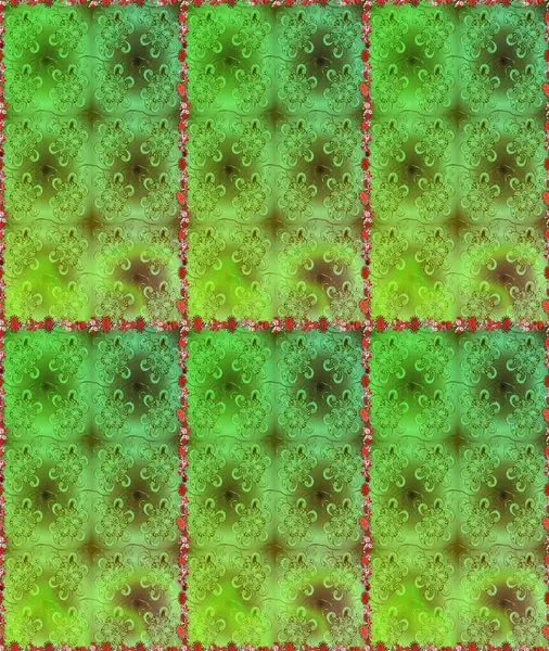 Kusursuz çiçek deseni. Raster illüstrasyonu. Yeşil ve kahverengi renkli Asyalı tekstil.