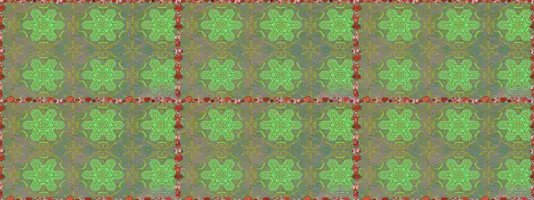 Raster - stok. Kusursuz bir arka plan modeli. Yapraklı çiçekler ve yeşil ve nötr renklerde papatya çiçekleri..