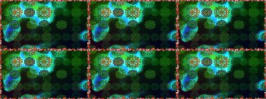 Yeşil ve mavi renkli şirin çiçekler. Moda baskısı, albüm, ambalaj kağıdı ve duvar kağıdı için zarif dekoratif süslemeler. Küçük çiçekli basit, dikişsiz desen. Raster illüstrasyonu.