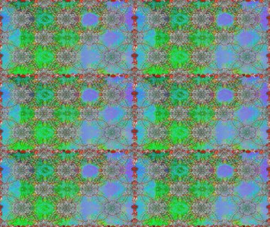 Çiçekli karalama şeklinde Raster çiçek deseni. Yeşil ve mavi renkte çiçekler. Yumuşak, bahar çiçekli arka plan.