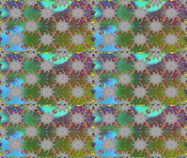 Raster illüstrasyonunda kusursuz çiçek deseni. Süslü kumaş deseni. Renkli Bahar Temalı Kusursuz Arkaplan. Düz Çiçek Elementleri Tasarımı.