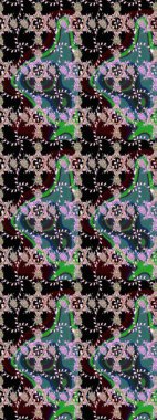 Düz Çiçek Elementleri Tasarımı. Renkli Bahar Teması eskiz kalıbı. Raster illüstrasyonundaki çiçek desenli çizim. Siyah, nötr ve yeşil renkte çiçekler.