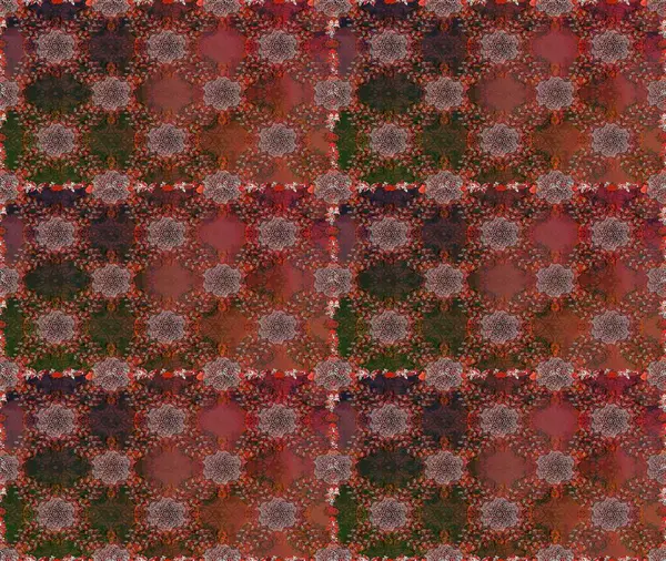 Çiçeksel fantezi tasarımı, parlak bir arka planda, kusursuz bir desen. Renkli Bahar Temalı Kusursuz Arkaplan. Düz Çiçek Elementleri Tasarımı.