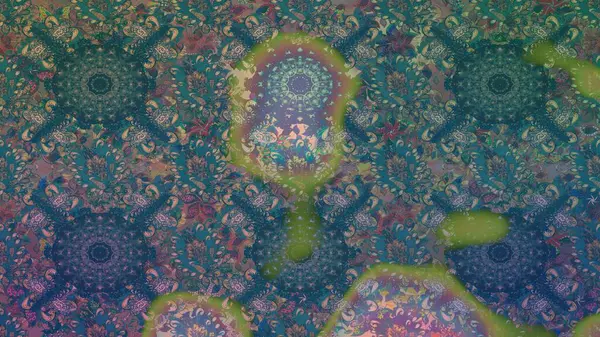 El çizimi çiçekli, soyut, pürüzsüz desen. Mavi ve yeşil renkli çiçekler. Raster illüstrasyonu.