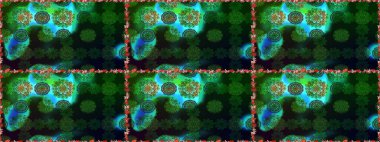 Yeşil ve mavi renkli şirin çiçekler. Moda baskısı, albüm, ambalaj kağıdı ve duvar kağıdı için zarif dekoratif süslemeler. Küçük çiçekli basit, dikişsiz desen. Raster illüstrasyonu.