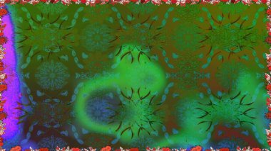 Nazikçe, güzel çiçek arkaplanı. Çiçekli karalama şeklinde Raster çiçek deseni. Yeşil ve kahverengi renkte çiçekler.