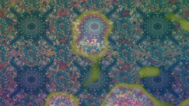 El çizimi çiçekli, soyut, pürüzsüz desen. Mavi ve yeşil renkli çiçekler. Raster illüstrasyonu.