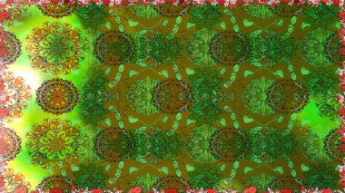 Modern çiçek arkaplanı. Parlak renkli çiçekleri ve yeşil ve kahverengi renkte yaprakları olan şaşırtıcı, pürüzsüz çiçek deseni. Moda baskıları için zarif bir şablon. Halk stili.