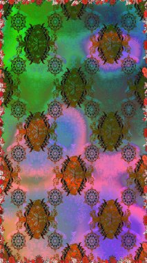 Düz Çiçek Elementleri Tasarımı. Kusursuz Renksiz Bahar Temalı Kusursuz Arkaplan. Sevimli çiçek raster deseni. Yeşil ve kahverengi renkte çiçekler.